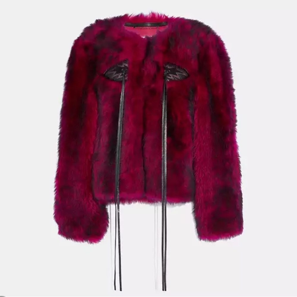 Coach glam punk fuchsia shearling jacket size 4